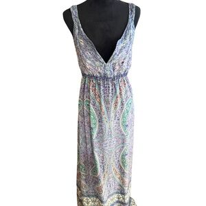 Calypso St. Barth Blue and Purple Paisley Maxi Dress with side ties Small